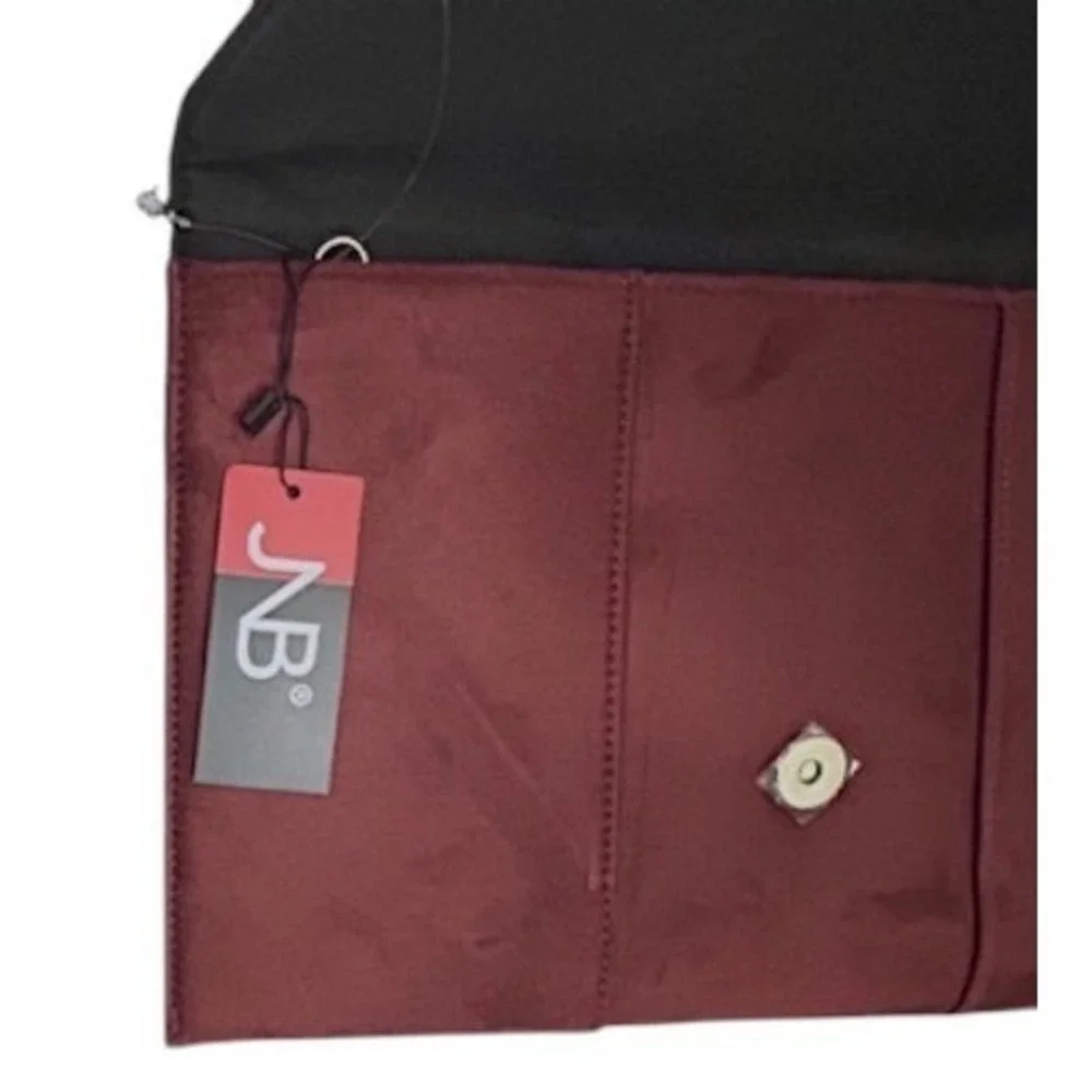 NWT‎ JNB Studio Burgundy Faux Suede Envelope Clutch Chain Shoulder Bag Modern